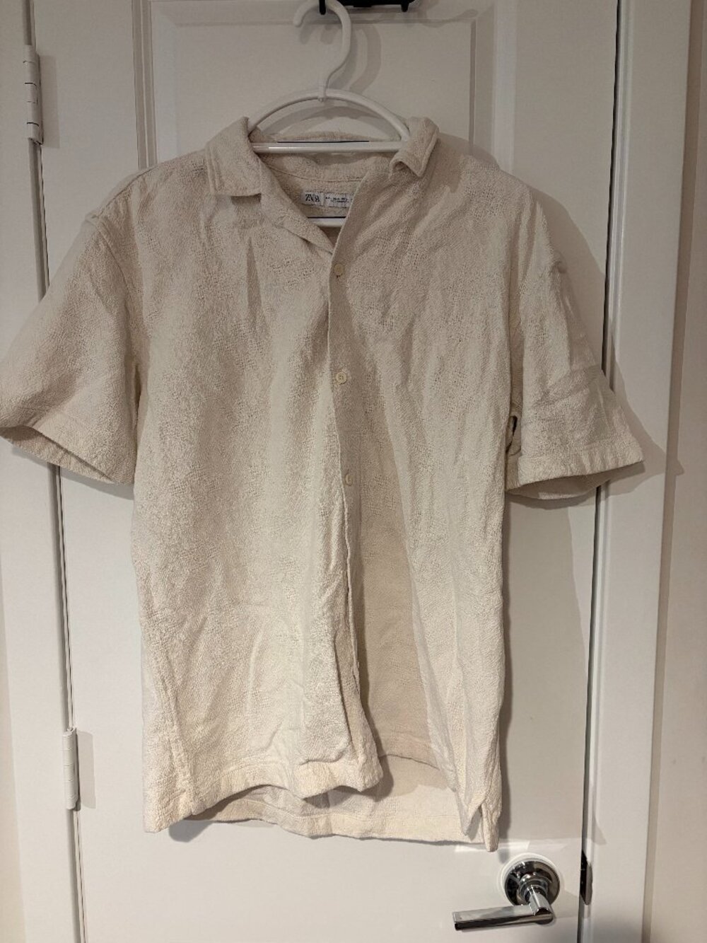 Zara Men's XL Cream Button Down Textured Shirt
